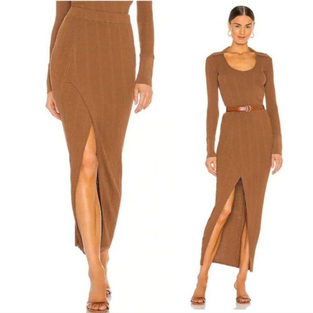New Ronny Kobo Arroni Knit Ribbed Skirt. Slit Midi Sz Small
